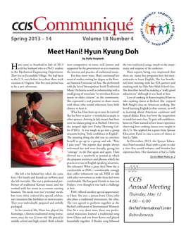 Cciscommuniqué Spring 2013 – 14 Volume 18 Number 4 Meet Hani! Hyun Kyung Doh by Dolly Verplank