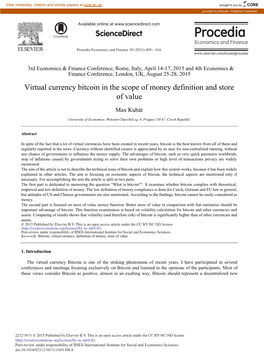 Virtual Currency Bitcoin in the Scope of Money Definition and Store of Value