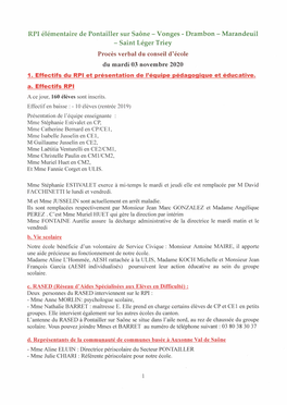 RPI Élémentaire De Pontailler Sur Saône - Vonges - Drambon - Marandeuil - Saint Léger Triey Procès Verbal Du Conseil D'école Du Mardi 03 Novembre 2020 1