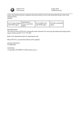 N63r and S63m Engines: Missing Repair Instruction for High Pressure Injector Teflon Seal Model