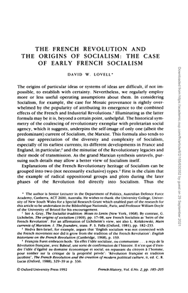 The French Revolution and the Origins of Socialism: the Case of Early French Socialism