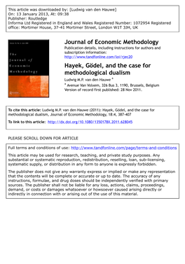 Hayek, Gödel, and the Case for Methodological Dualism Ludwig M.P