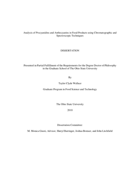 Analysis of Procyanidins and Anthocyanins in Food Products Using Chromatographic and Spectroscopic Techniques