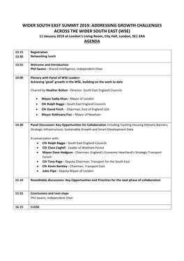 WSE) 11 January 2019 at London’S Living Room, City Hall, London, SE1 2AA AGENDA