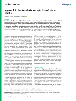 Approach to Persistent Microscopic Hematuria in Children