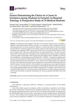 Factors Determining the Choice of a Career in Geriatrics Among Students in Geriatric In-Hospital Training: a Prospective Study of 74 Medical Students