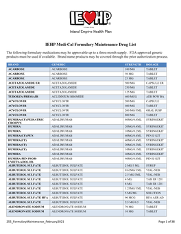 IEHP Medi-Cal Formulary Maintenance Drug List