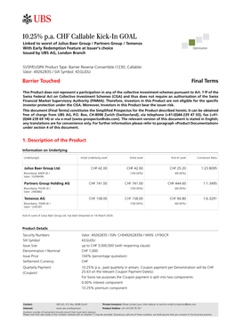 10.25% P.A. CHF Callable Kick-In GOAL