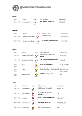 International Calendar : CIKFIA