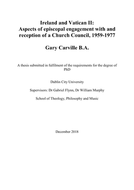 Ireland and Vatican II: Aspects of Episcopal Engagement with and Reception of a Church Council, 1959-1977