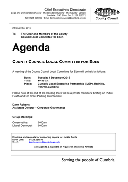 (Public Pack)Agenda Document for County Council Local Committee for Eden, 01/12/2015 10:30