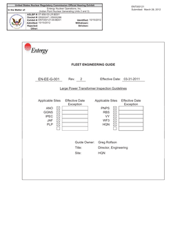 Entergy Fleet Engineering Guide EN-EE-G-001, Large Power