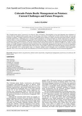 Alyokhin, A. 2009. Colorado Potato Beetle Management on Potatoes