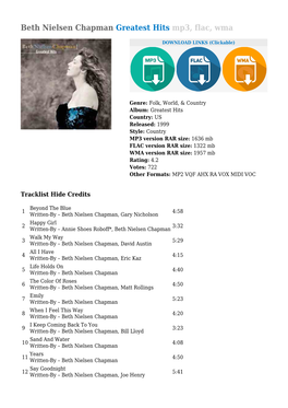 Beth Nielsen Chapman Greatest Hits Mp3, Flac, Wma