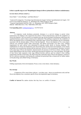 Is There a Specific Stage to Rest? Morphological Changes in Flower Primordia in Relation to Endodormancy in Sweet Cherry (Prunus Avium L.)