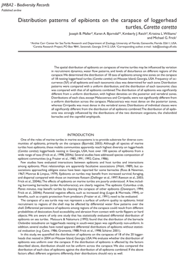 Distribution Patterns of Epibionts on the Carapace of Loggerhead Turtles, Caretta Caretta Joseph B