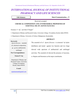 Chemical Composition and Antimicrobial Properties of Essential Oil of Agonis Flexuosa