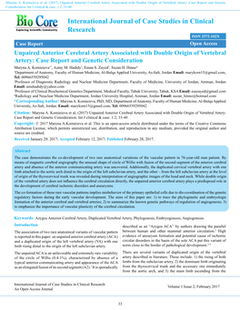 Unpaired Anterior Cerebral Artery Associated with Double Origin of Vertebral Artery: Case Report and Genetic Consideration