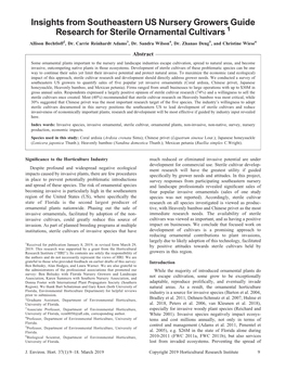 Insights from Southeastern US Nursery Growers Guide Research for Sterile Ornamental Cultivars 1 Allison Bechtloff2, Dr