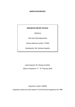 INSPECTION REPORT BEDGROVE INFANT SCHOOL Aylesbury LEA