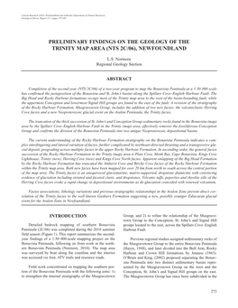 Preliminary Findings on the Geology of the Trinity Map Area (Nts 2C/06), Newfoundland