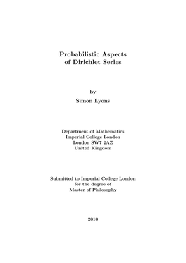 Probabilistic Aspects of Dirichlet Series