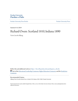 Richard Owen: Scotland 1810, Indiana 1890 Victor Lincoln Albjerg