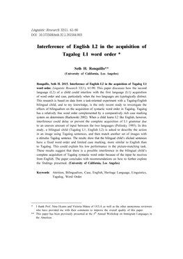 Interference of English L2 in the Acquisition of Tagalog L1 Word Order7*