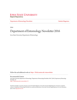 Department of Entomology Newsletter 2016 Iowa State University, Department of Entomology