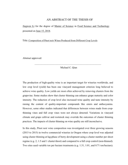 An Abstract of the Thesis Of