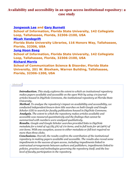 Availability and Accessibility in an Open Access Institutional Repository: a Case Study