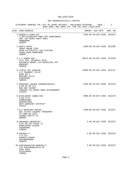 Sms 2018-2019 Sms Pharmaceuticals Limited