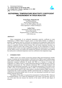 Isothermal Temperature Reactivity Coefficient Measurement in Triga Reactor