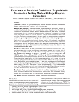 Experience of Persistent Gestational Trophoblastic Disease in a Tertiary