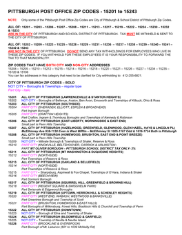 PITTSBURGH POST OFFICE ZIP CODES - 15201 to 15243