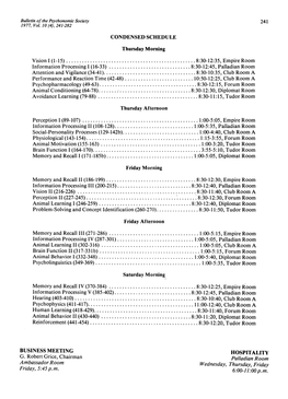 CONDENSED SCHEDULE Thursday Morning Vision I (1-15) ..., ...8:30