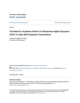 The Need for Academic Reform in Vietnamese Higher Education (VHE) to Align with Employers’ Expectations