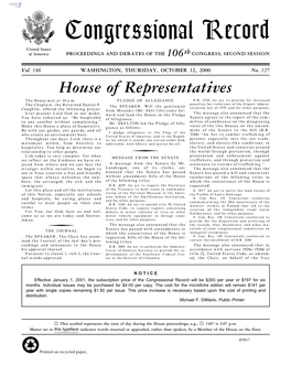 Congressional Record United States of America PROCEEDINGS and DEBATES of the 106Th CONGRESS, SECOND SESSION