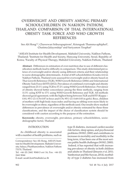 Overweight and Obesity Among Primary Schoolchildren in Nakhon Pathom, Thailand: Comparison of Thai, International Obesity Task Force and Who Growth References