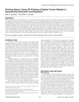 Printing Space: Using 3D Printing of Digital Terrain Models in Geosciences Education and Research Seth S