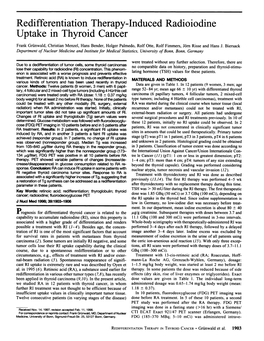 Redifferentiation Therapy-Induced Radioiodine Uptake in Thyroid Cancer