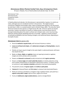 Alismataceae (Water-Plantain Family) Traits, Keys, & Comparison Charts © Susan J