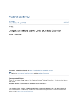 Judge Learned Hand and the Limits of Judicial Discretion