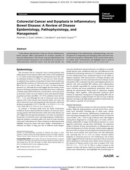 Colorectal Cancer and Dysplasia in Inﬂammatory Bowel Disease: a Review of Disease Epidemiology, Pathophysiology, and Management Parambir S