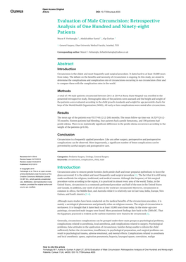 Evaluation of Male Circumcision: Retrospective Analysis of One Hundred and Ninety-Eight Patients