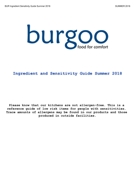 BUR Ingredient Sensitivity Guide Summer 2018 SUMMER 2018