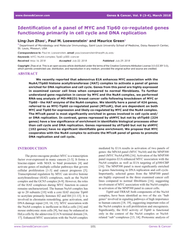 Identification of a Panel of MYC and Tip60 Co-Regulated Genes Functioning Primarily in Cell Cycle and DNA Replication