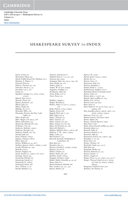 Shakespeare Survey 70 Index