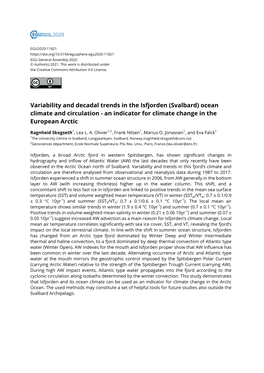 Variability and Decadal Trends in the Isfjorden (Svalbard) Ocean Climate and Circulation - an Indicator for Climate Change in the European Arctic