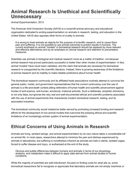 Animal Research Is Unethical and Scientifically Unnecessary Animal Experimentation, 2013